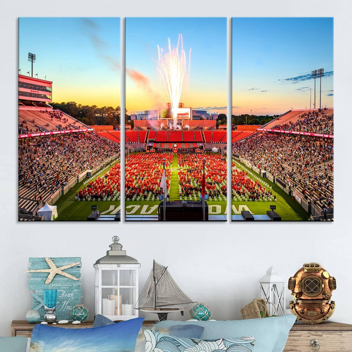 North Carolina State University Canvas Print, North Carolina State University Wolfpack Football Team Print - Raleigh Carter-Finley Stadium