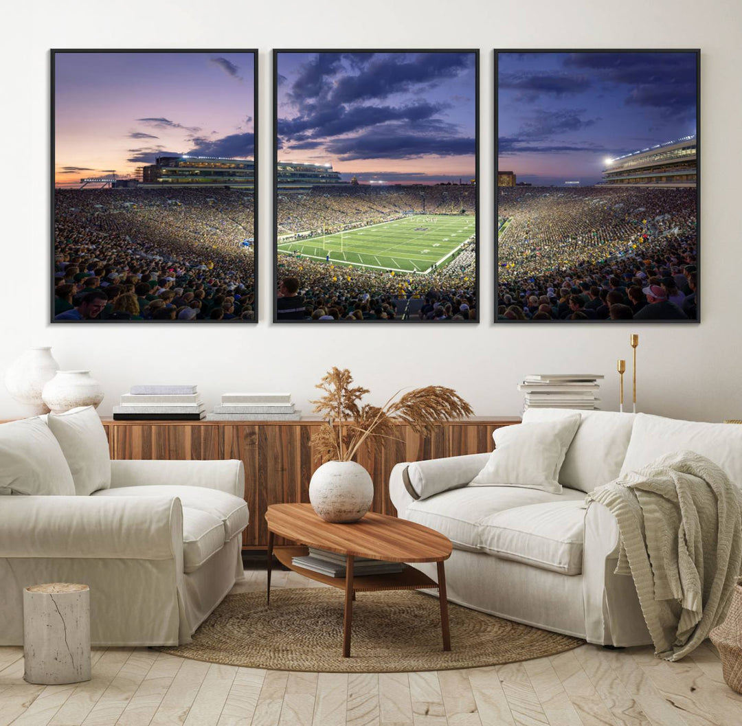 50825-MGV-FC-60X30-3P_Black-Notre Dame Fighting Irish Football Team Print - Notre Dame Stadium Wall Art Canvas Print