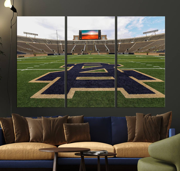 Notre Dame Stadium Giclee Canvas Print | Triptych Wall Art Featuring Iconic Notre Dame Football Field | Ready-to-Hang Sports Stadium Decor