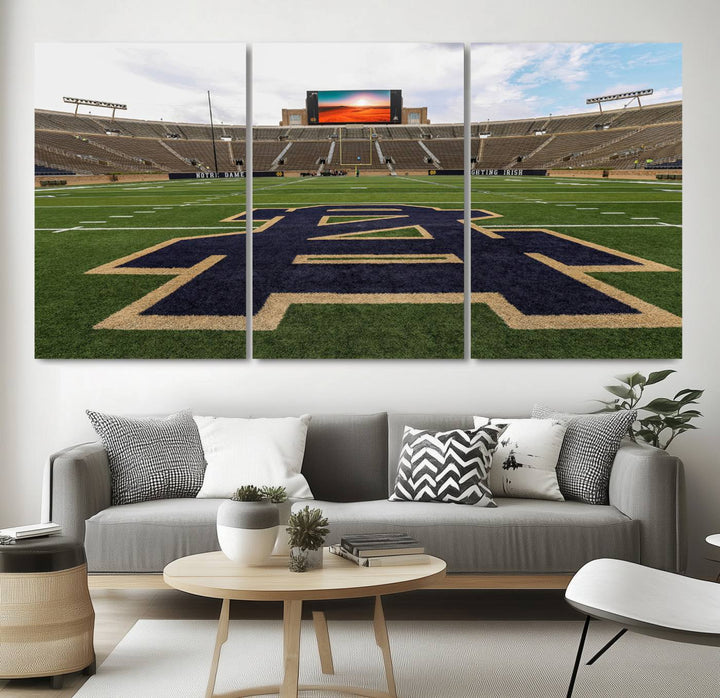 Notre Dame Stadium Giclee Canvas Print | Triptych Wall Art Featuring Iconic Notre Dame Football Field | Ready-to-Hang Sports Stadium Decor