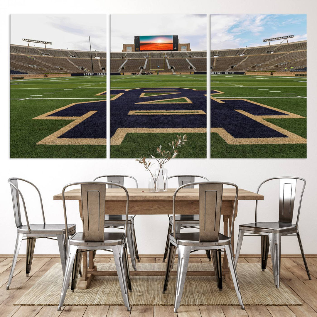 52835-MGV-CV-36X24-Notre Dame Stadium Giclee Canvas Print | Triptych Wall Art Featuring Iconic Notre Dame Football Field | Ready-to-Hang Sports Stadium Decor