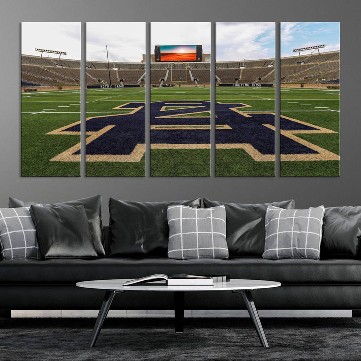52835-MGV-CV-36X24-Notre Dame Stadium Giclee Canvas Print | Triptych Wall Art Featuring Iconic Notre Dame Football Field | Ready-to-Hang Sports Stadium Decor