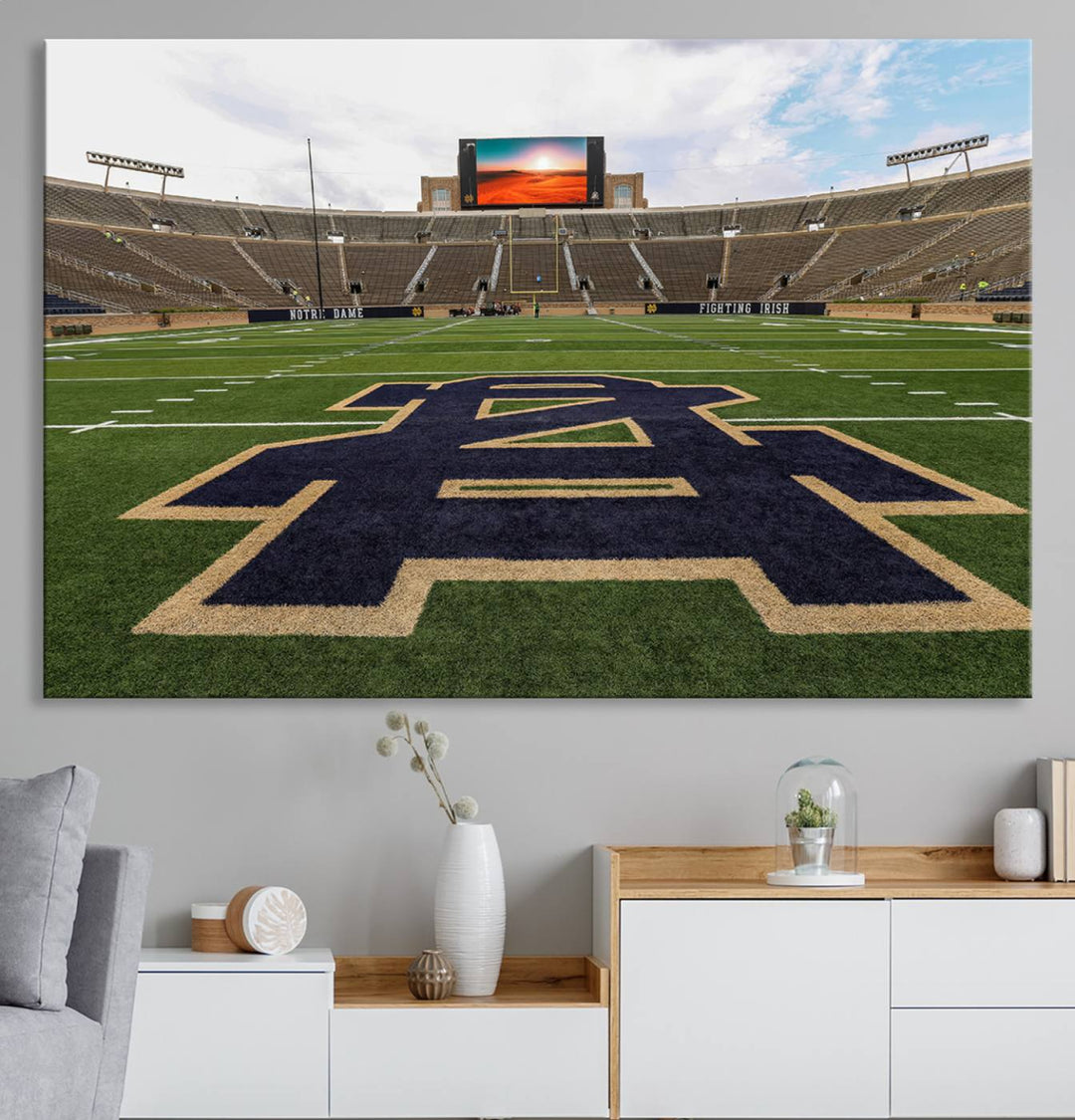 Notre Dame Stadium Giclee Canvas Print | Triptych Wall Art Featuring Iconic Notre Dame Football Field | Ready-to-Hang Sports Stadium Decor