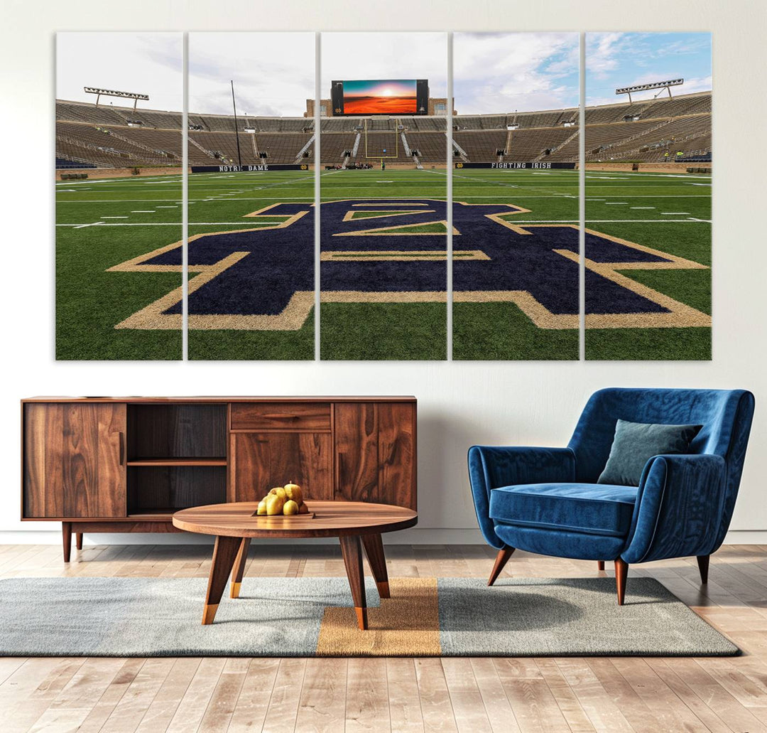 52835-MGV-CV-60X31-5P-Notre Dame Stadium Giclee Canvas Print | Triptych Wall Art Featuring Iconic Notre Dame Football Field | Ready-to-Hang Sports Stadium Decor
