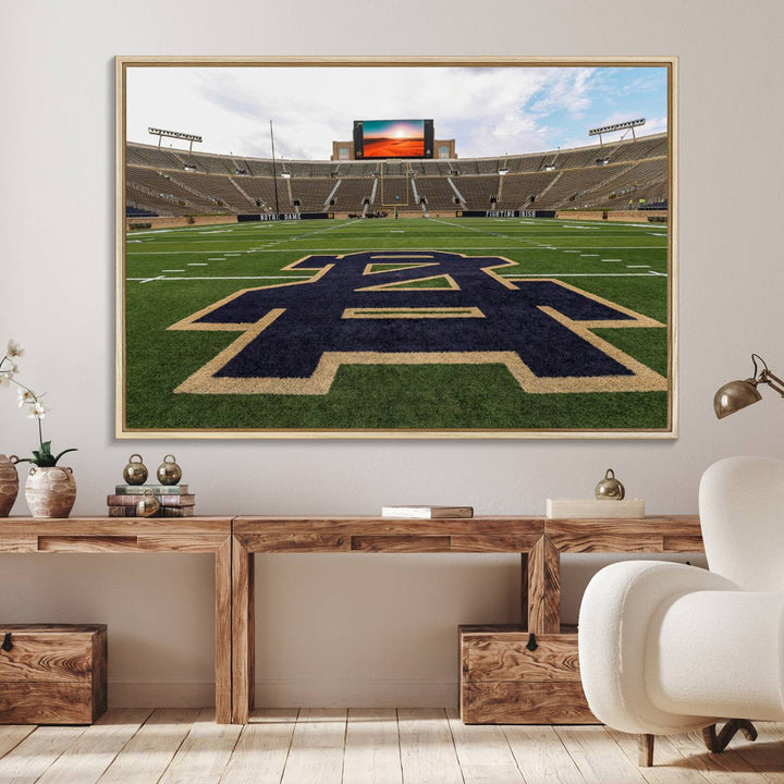 52835-MGV-FC-36X24_Natural-Notre Dame Stadium Giclee Canvas Print | Triptych Wall Art Featuring Iconic Notre Dame Football Field | Ready-to-Hang Sports Stadium Decor