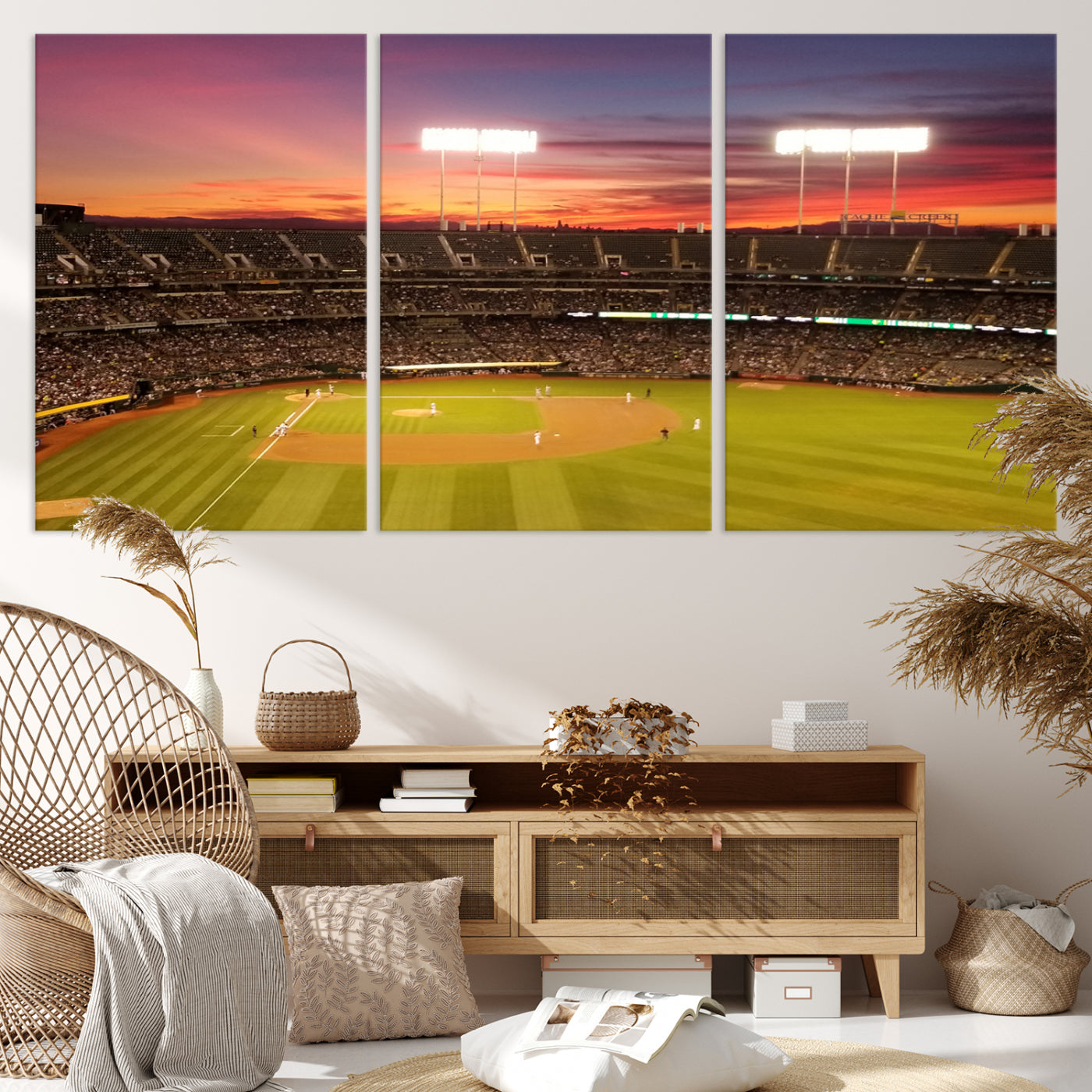 73718-MGV-CV-36X24-Oakland Athletics Baseball Team Print - Oakland Coliseum Stadium Wall Art Canvas Print