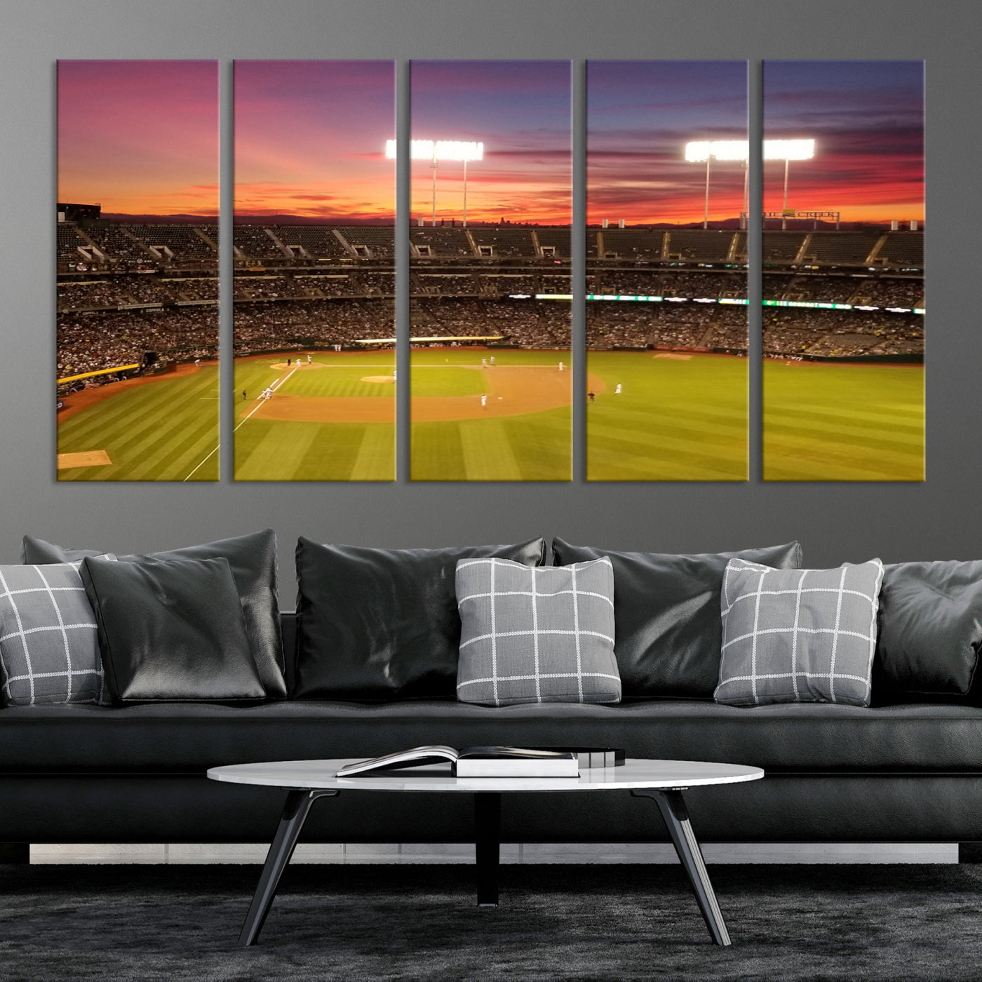 73718-MGV-CV-36X24-Oakland Athletics Baseball Team Print - Oakland Coliseum Stadium Wall Art Canvas Print