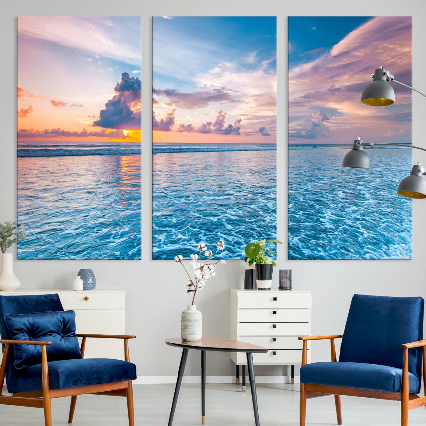 36641-MGV-CV-36X24-Ocean Sunset Canvas Wall Art Print - Tranquil Seascape with Vibrant Sky and Rolling Waves Canvas Print - Coastal Wall Decor for Home or