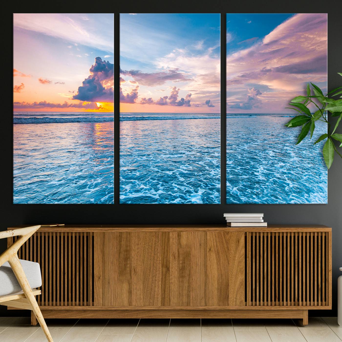 36641-MGV-CV-36X24-Ocean Sunset Canvas Wall Art Print - Tranquil Seascape with Vibrant Sky and Rolling Waves Canvas Print - Coastal Wall Decor for Home or