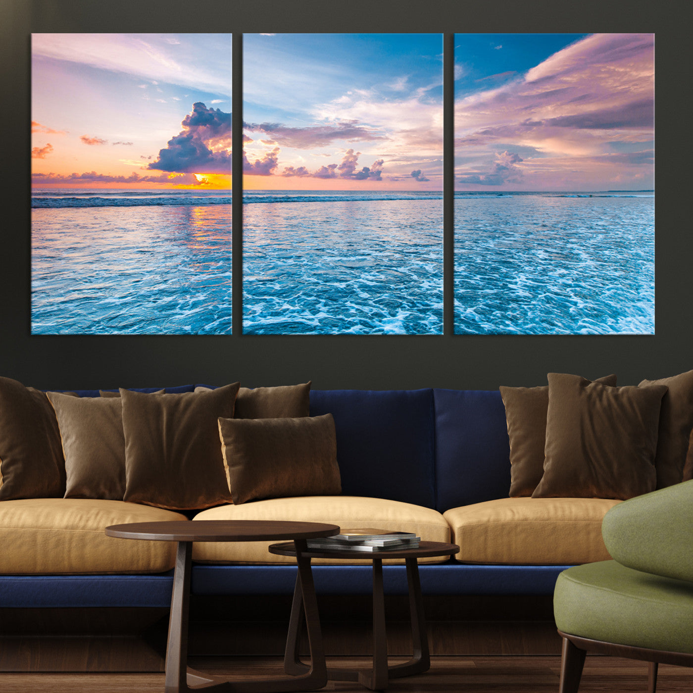36641-MGV-CV-36X24-Ocean Sunset Canvas Wall Art Print - Tranquil Seascape with Vibrant Sky and Rolling Waves Canvas Print - Coastal Wall Decor for Home or