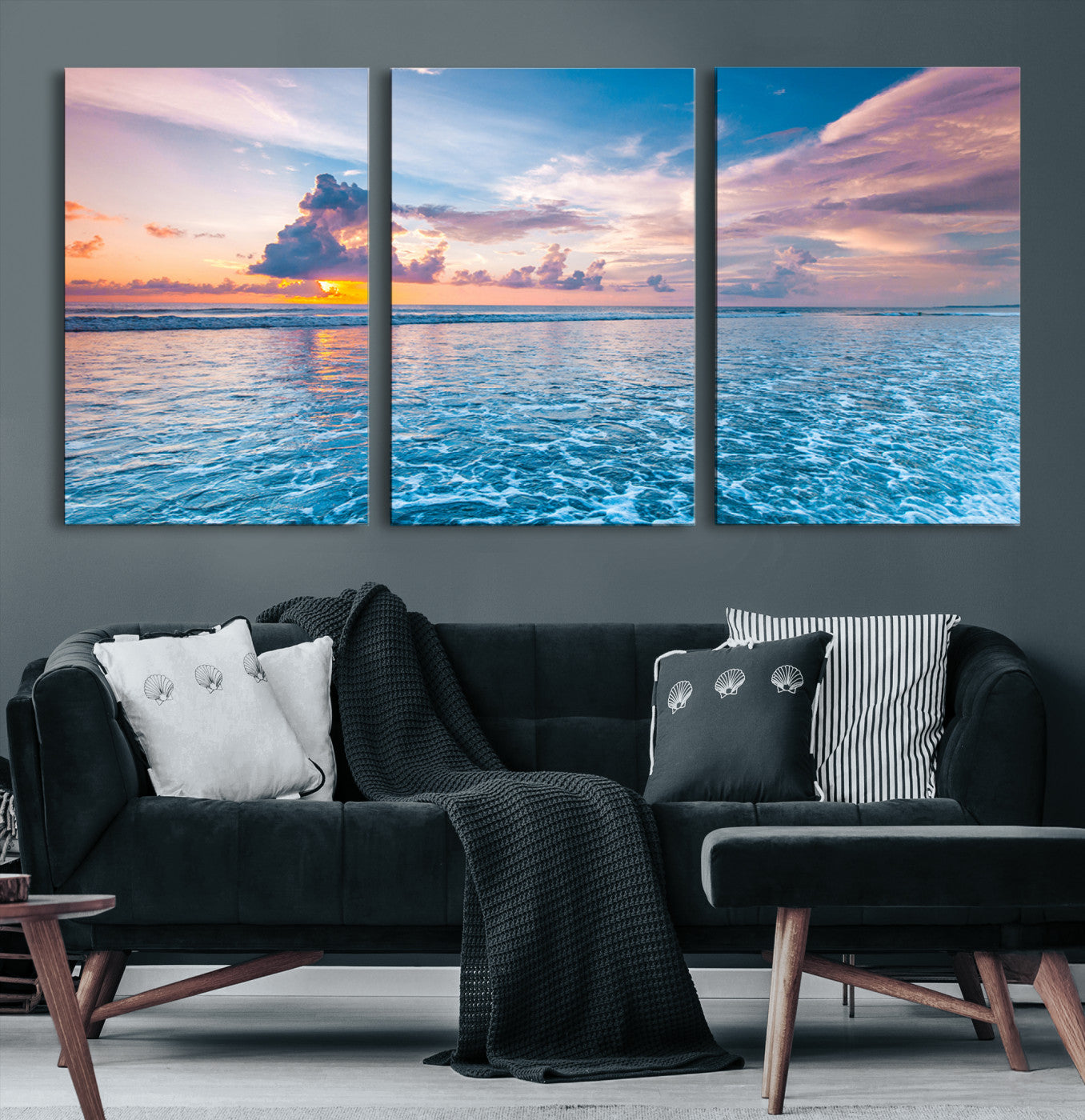 36641-MGV-CV-36X24-Ocean Sunset Canvas Wall Art Print - Tranquil Seascape with Vibrant Sky and Rolling Waves Canvas Print - Coastal Wall Decor for Home or