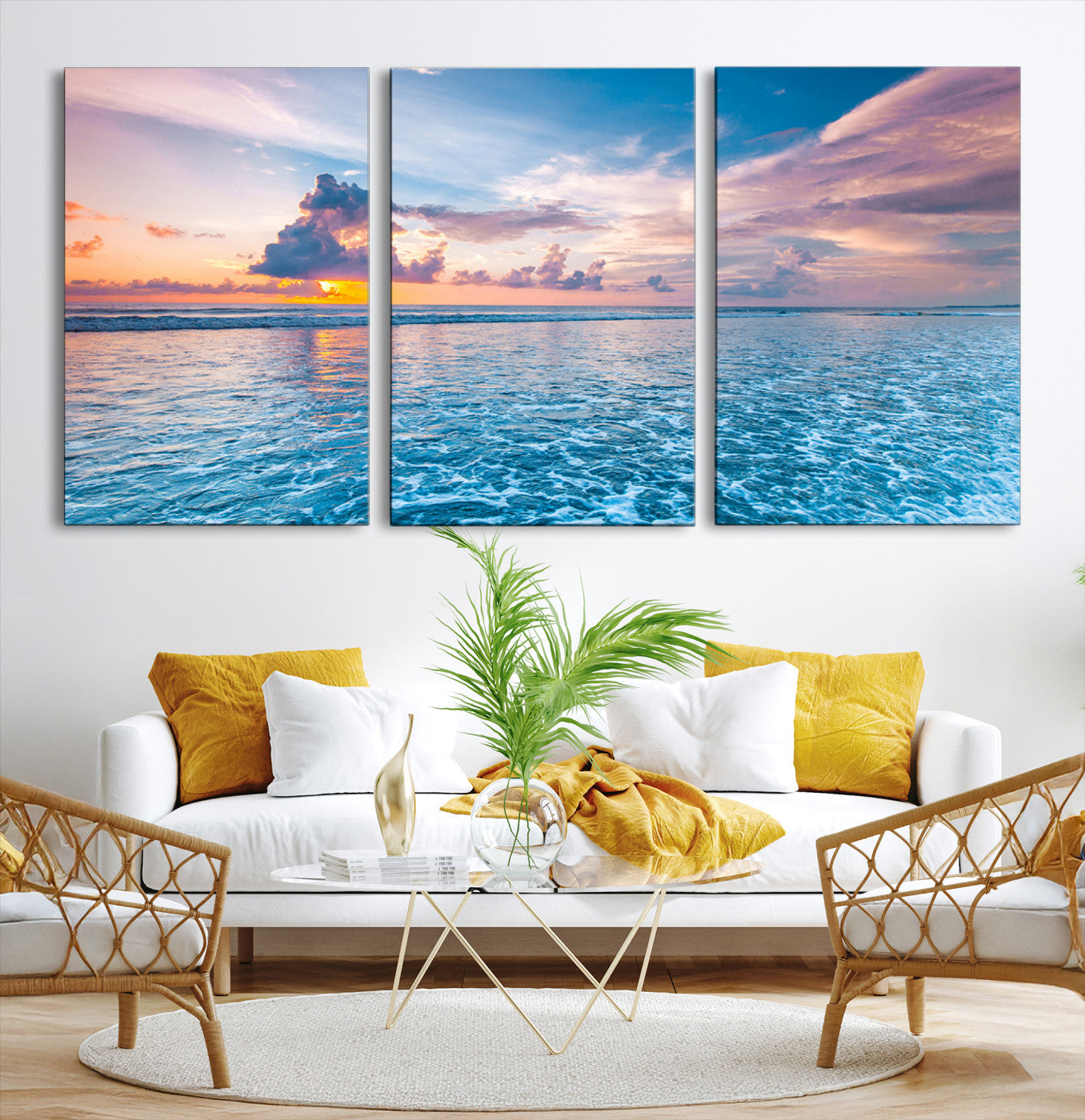 36641-MGV-CV-36X24-Ocean Sunset Canvas Wall Art Print - Tranquil Seascape with Vibrant Sky and Rolling Waves Canvas Print - Coastal Wall Decor for Home or