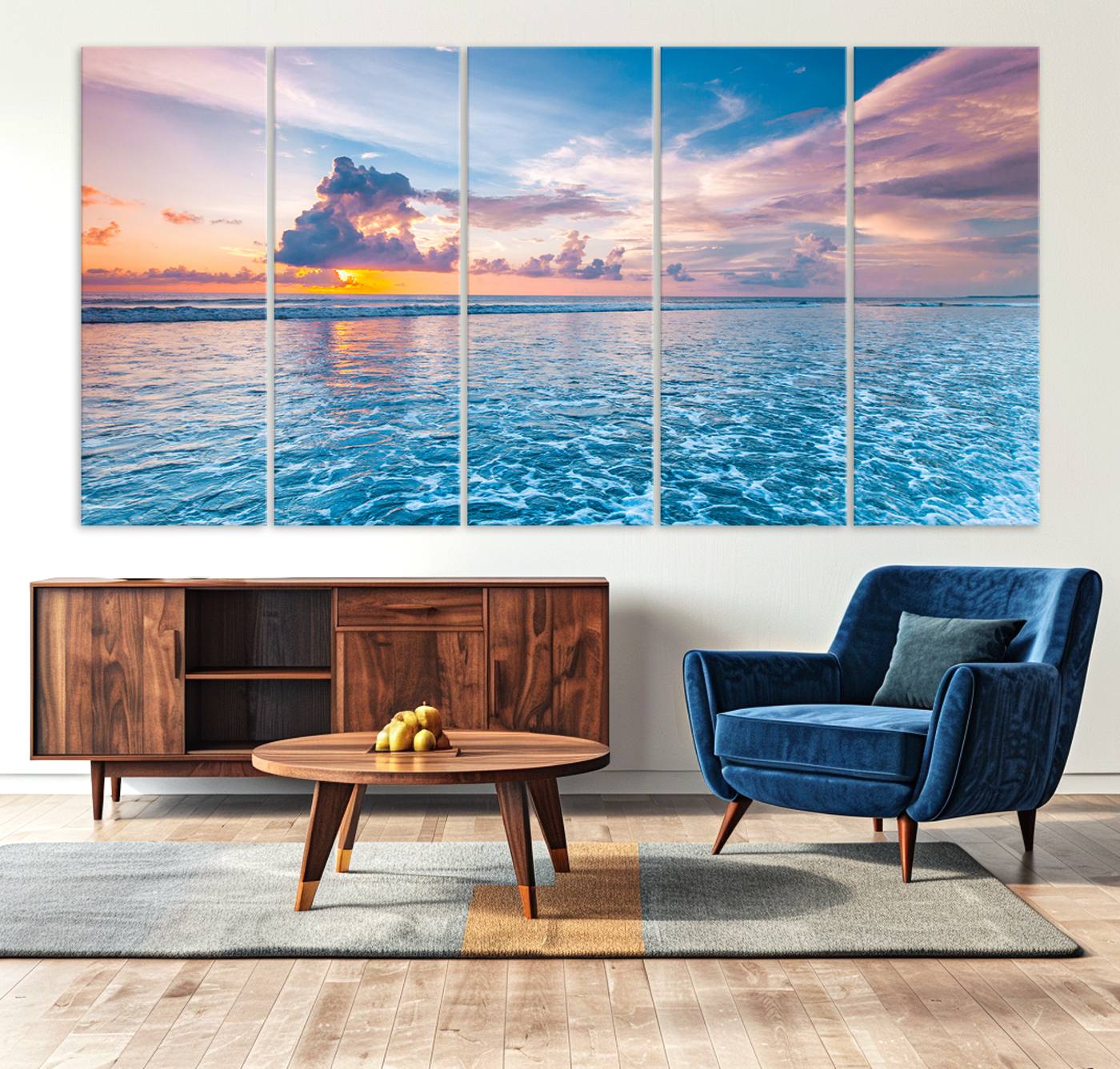 36641-MGV-CV-36X24-Ocean Sunset Canvas Wall Art Print - Tranquil Seascape with Vibrant Sky and Rolling Waves Canvas Print - Coastal Wall Decor for Home or