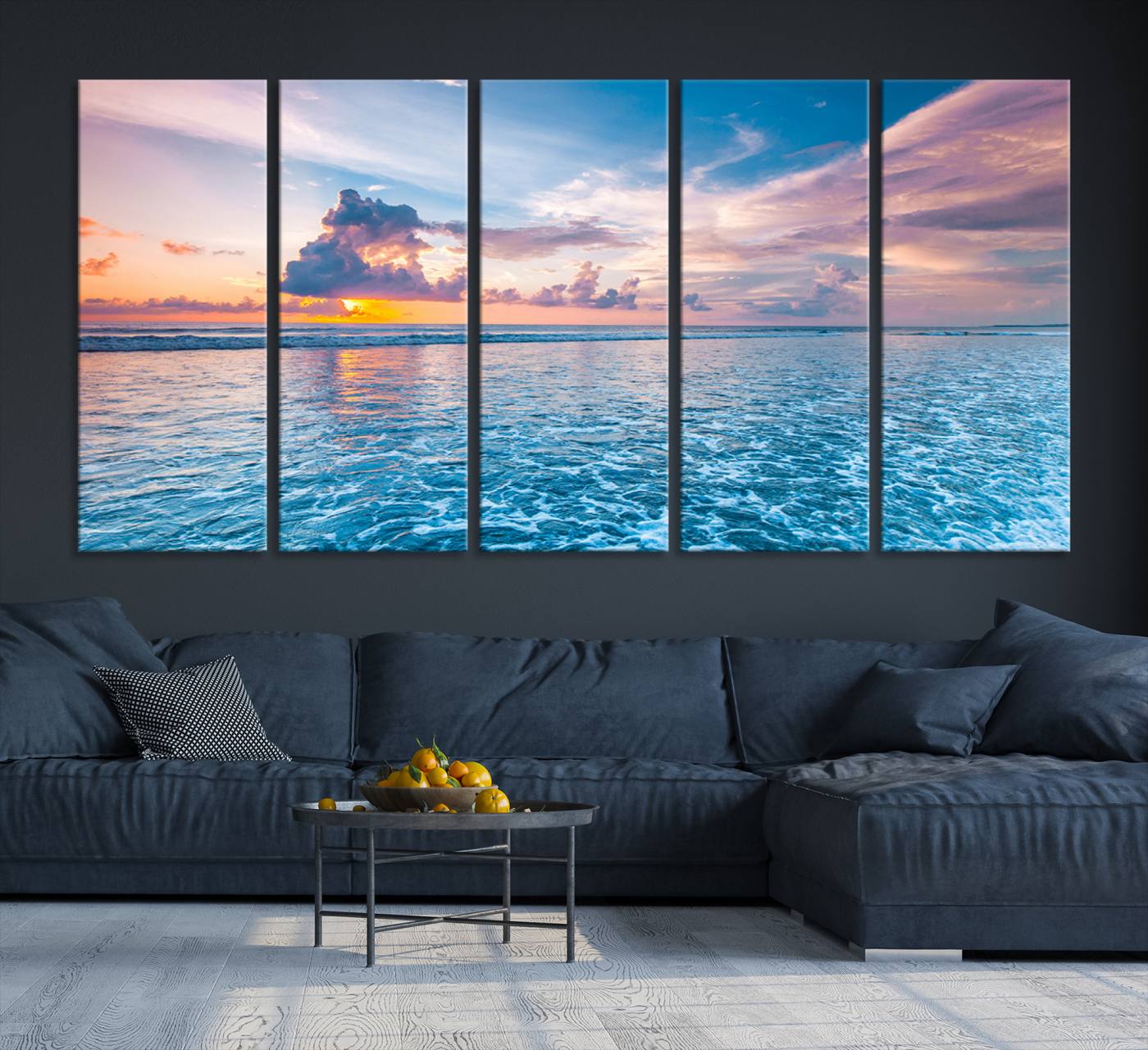 36641-MGV-CV-36X24-Ocean Sunset Canvas Wall Art Print - Tranquil Seascape with Vibrant Sky and Rolling Waves Canvas Print - Coastal Wall Decor for Home or