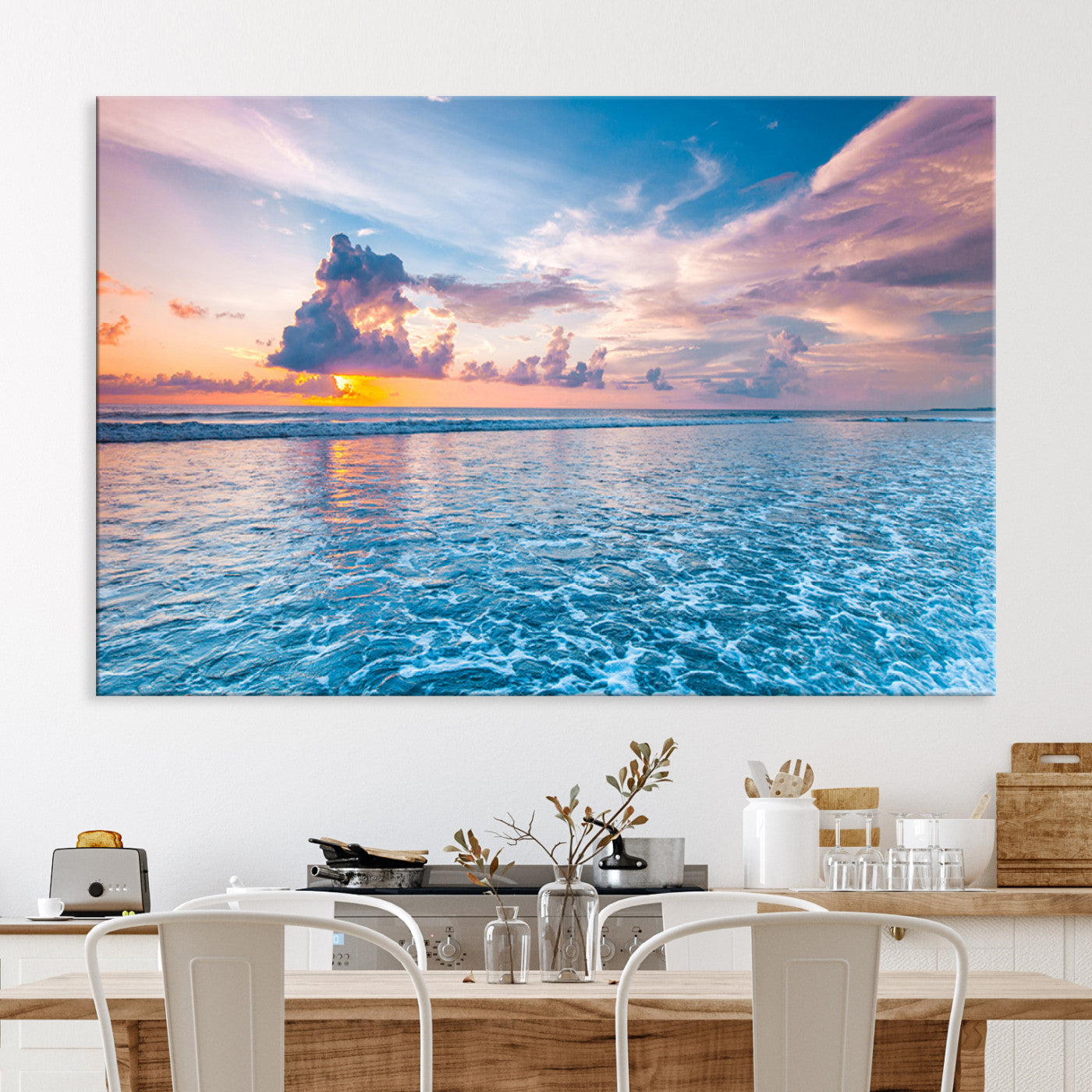 36641-MGV-CV-36X24-Ocean Sunset Canvas Wall Art Print - Tranquil Seascape with Vibrant Sky and Rolling Waves Canvas Print - Coastal Wall Decor for Home or