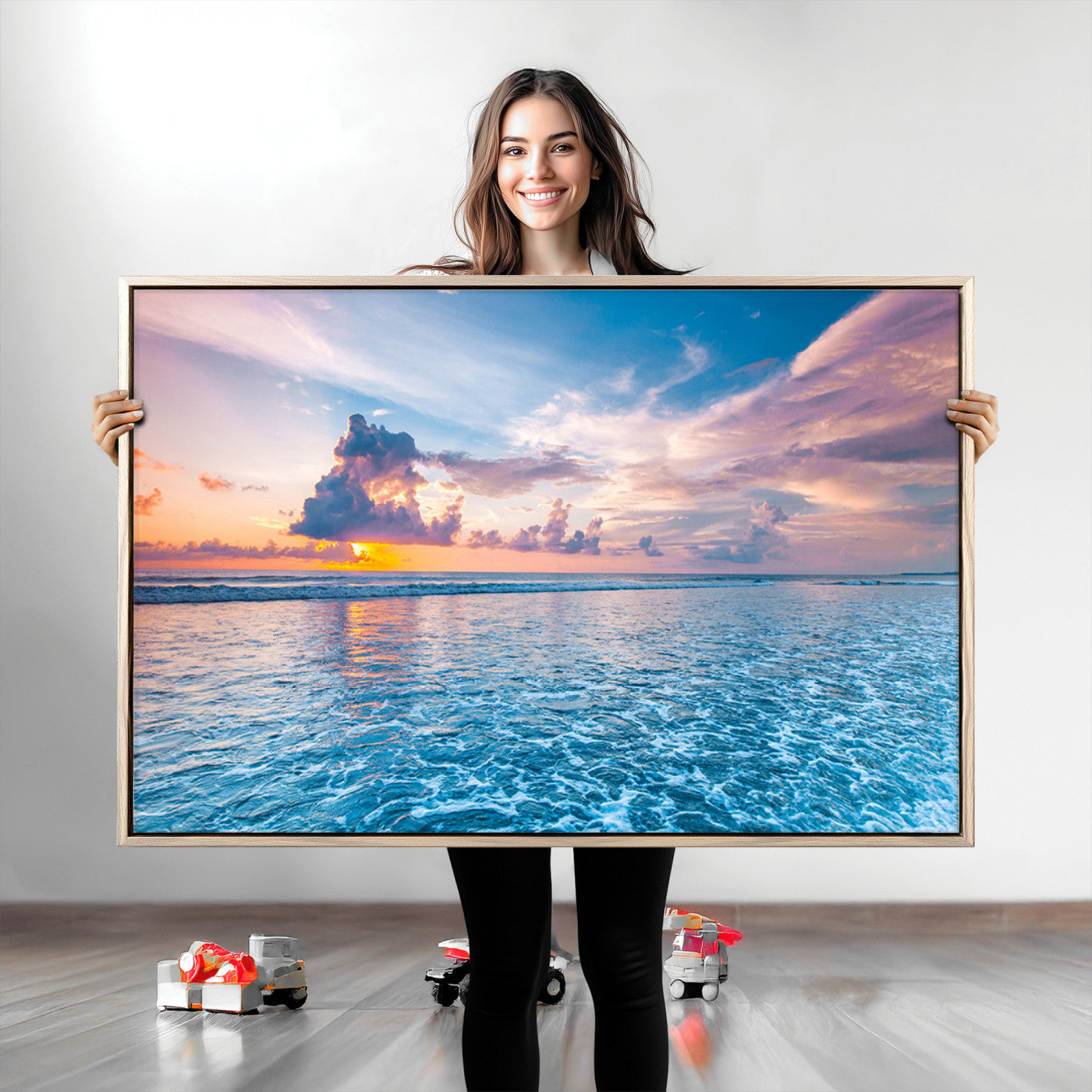 36641-MGV-CV-36X24-Ocean Sunset Canvas Wall Art Print - Tranquil Seascape with Vibrant Sky and Rolling Waves Canvas Print - Coastal Wall Decor for Home or