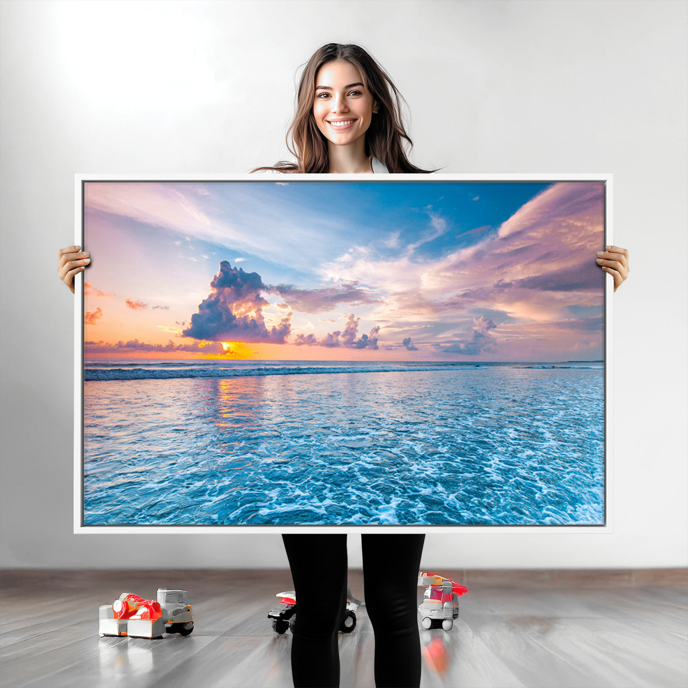 36641-MGV-CV-36X24-Ocean Sunset Canvas Wall Art Print - Tranquil Seascape with Vibrant Sky and Rolling Waves Canvas Print - Coastal Wall Decor for Home or