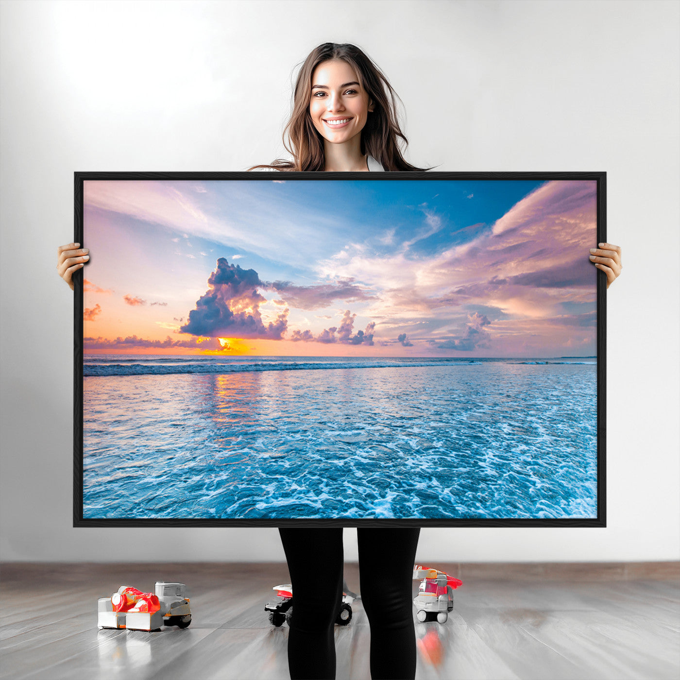36641-MGV-CV-36X24-Ocean Sunset Canvas Wall Art Print - Tranquil Seascape with Vibrant Sky and Rolling Waves Canvas Print - Coastal Wall Decor for Home or