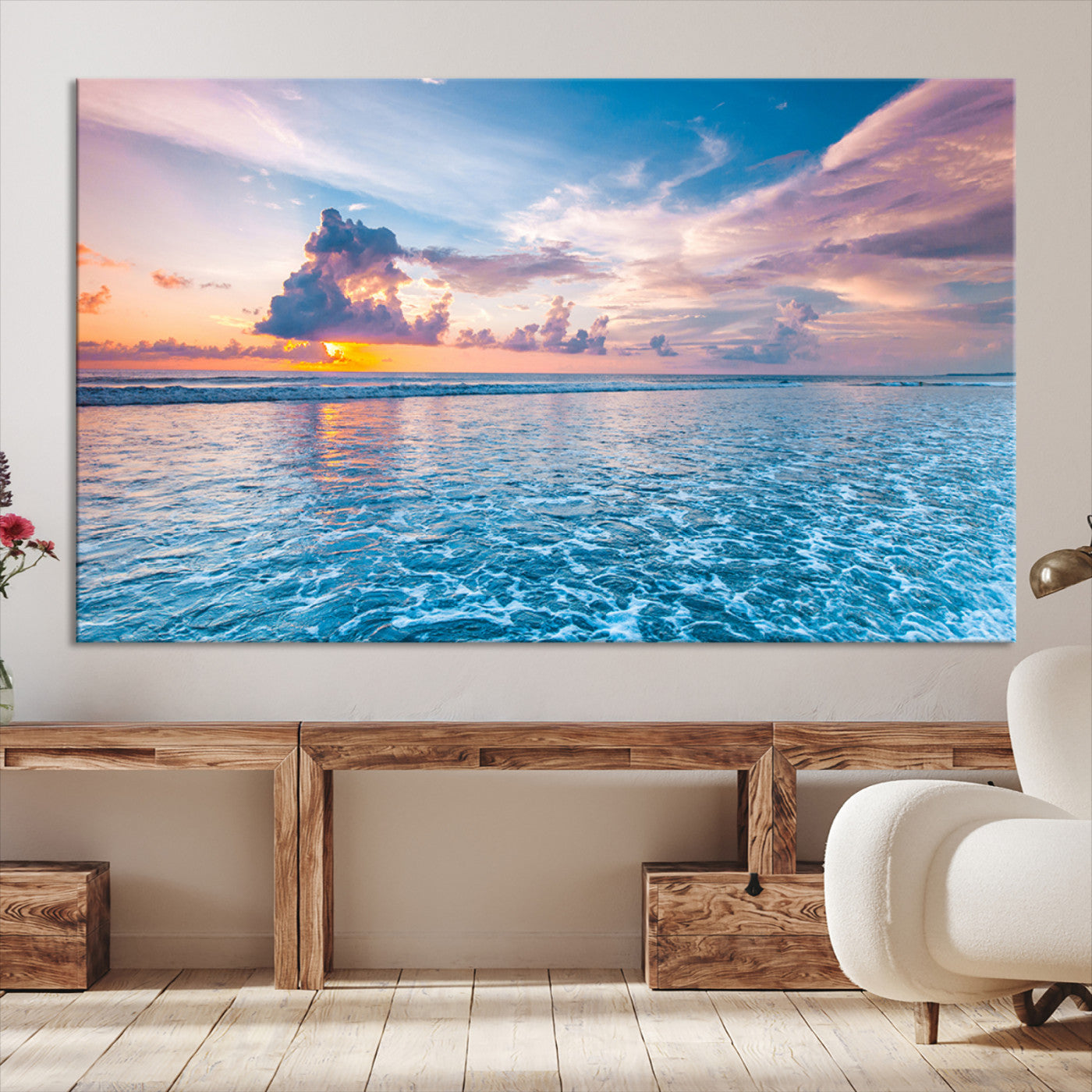 36641-MGV-CV-36X24-Ocean Sunset Canvas Wall Art Print - Tranquil Seascape with Vibrant Sky and Rolling Waves Canvas Print - Coastal Wall Decor for Home or