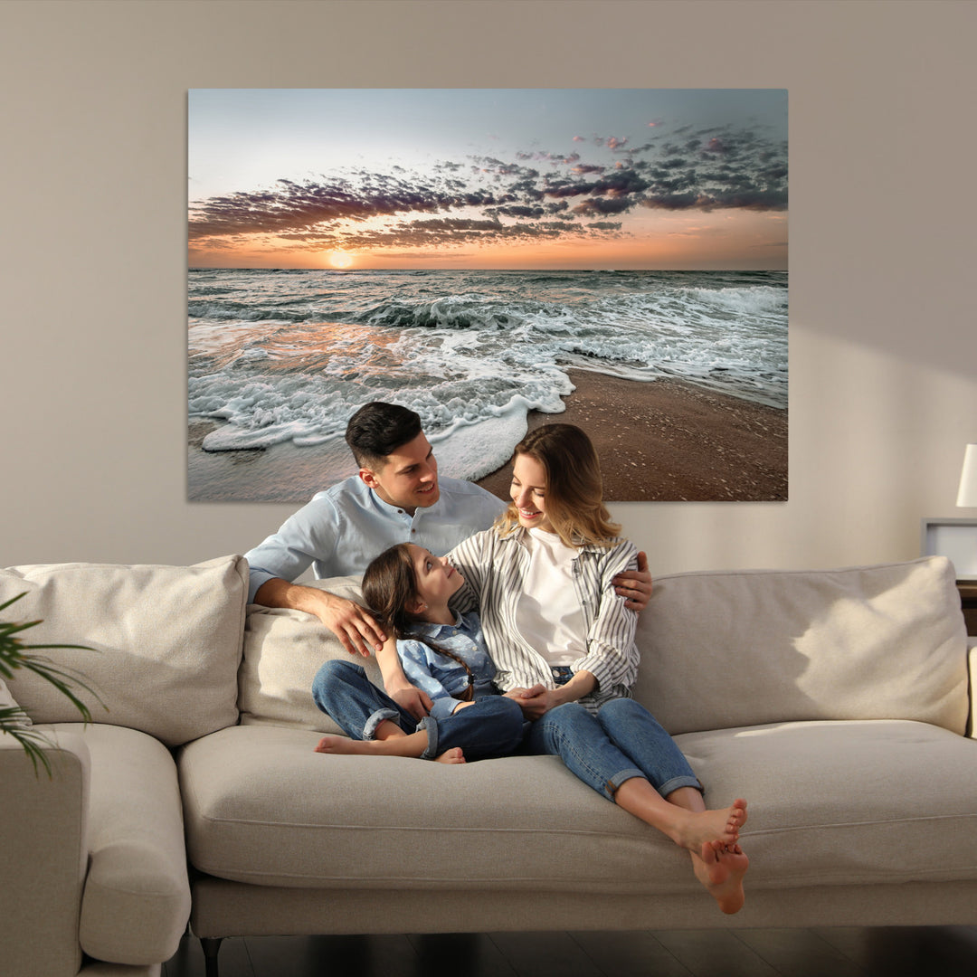 Ocean Sunset Wall Art Canvas Print, Beach Waves Print, Framed Coastal Scene Art Print, Large Seascape Printing Perfect for Coastal Decor