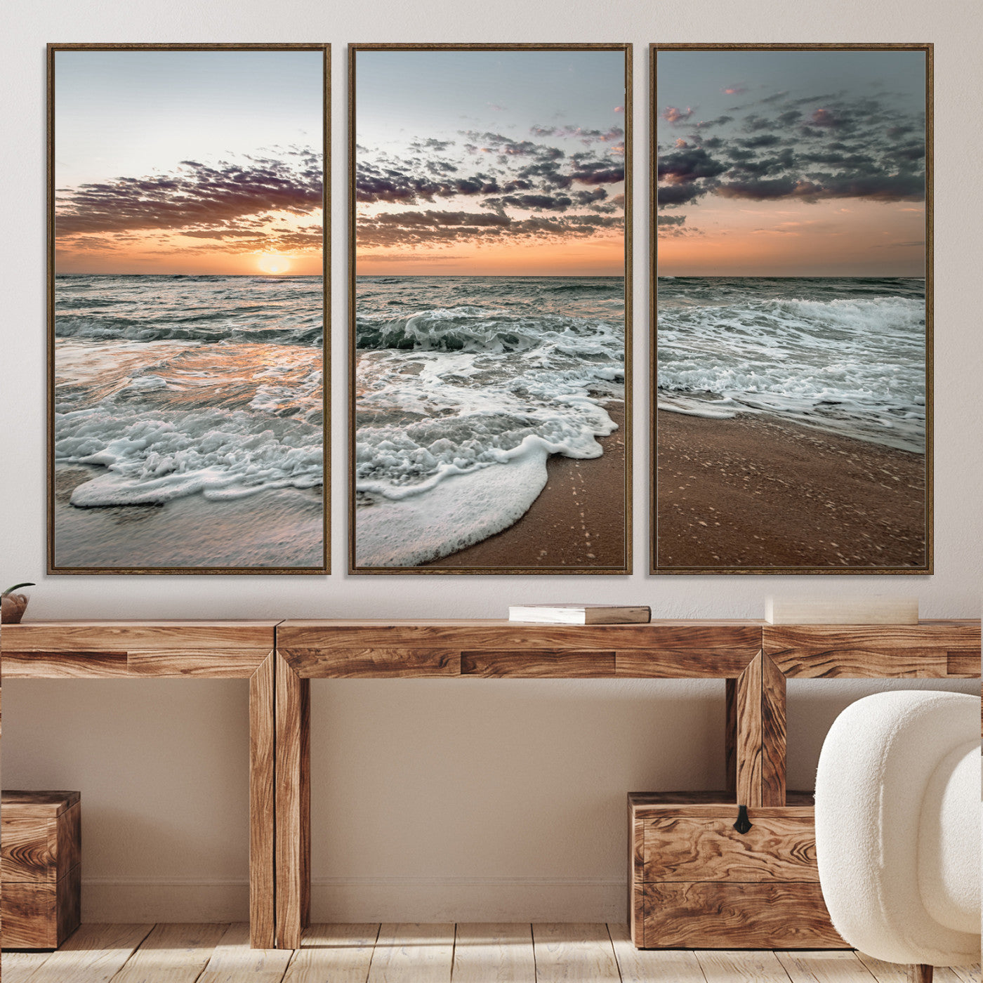 40632752-MGV-CV-36X24-Ocean Sunset Wall Art Canvas Print, Beach Waves Print, Framed Coastal Scene Art Print, Large Seascape Printing Perfect for Coastal Decor