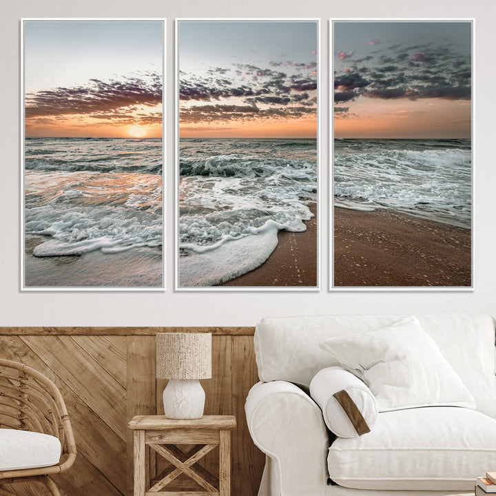 40632752-MGV-CV-36X24-Ocean Sunset Wall Art Canvas Print, Beach Waves Print, Framed Coastal Scene Art Print, Large Seascape Printing Perfect for Coastal Decor