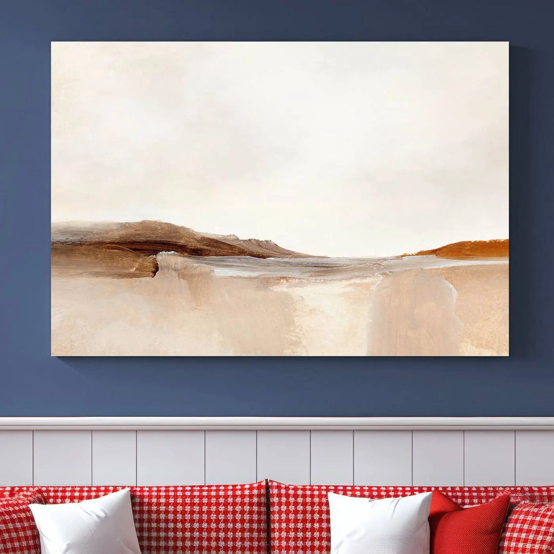 An Ocean Wave Abstract Artwork wall art canvas print, gallery wrapped with museum-quality polycotton and a UV-protective coating, hangs in a modern living room.