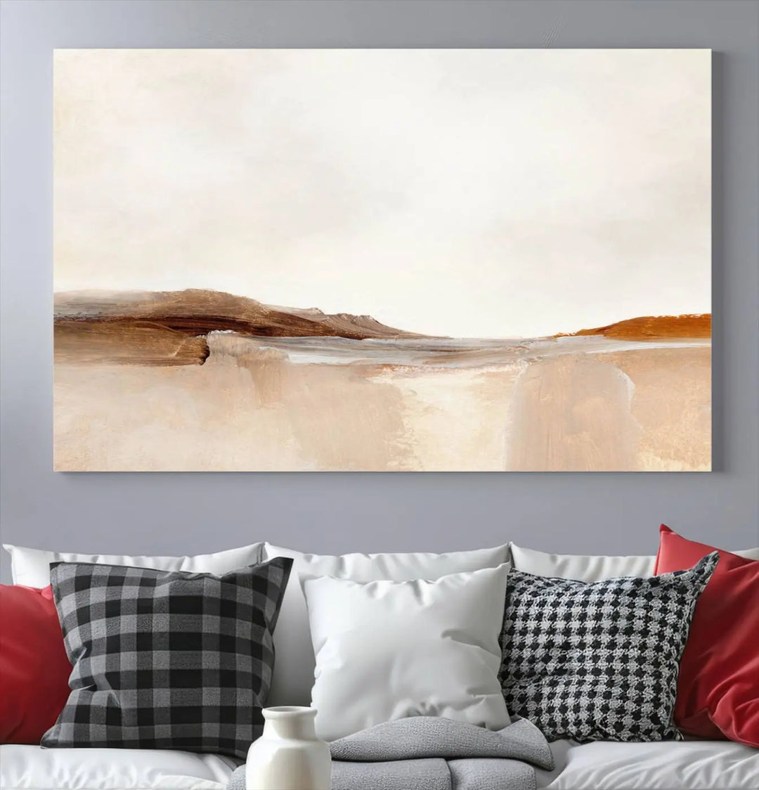 An Ocean Wave Abstract Artwork wall art canvas print, gallery wrapped with museum-quality polycotton and a UV-protective coating, hangs in a modern living room.