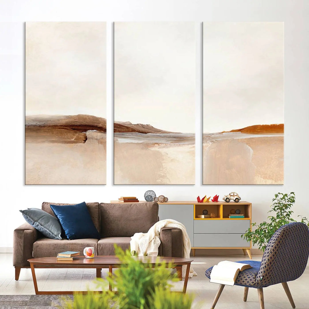 An Ocean Wave Abstract Artwork wall art canvas print, gallery wrapped with museum-quality polycotton and a UV-protective coating, hangs in a modern living room.