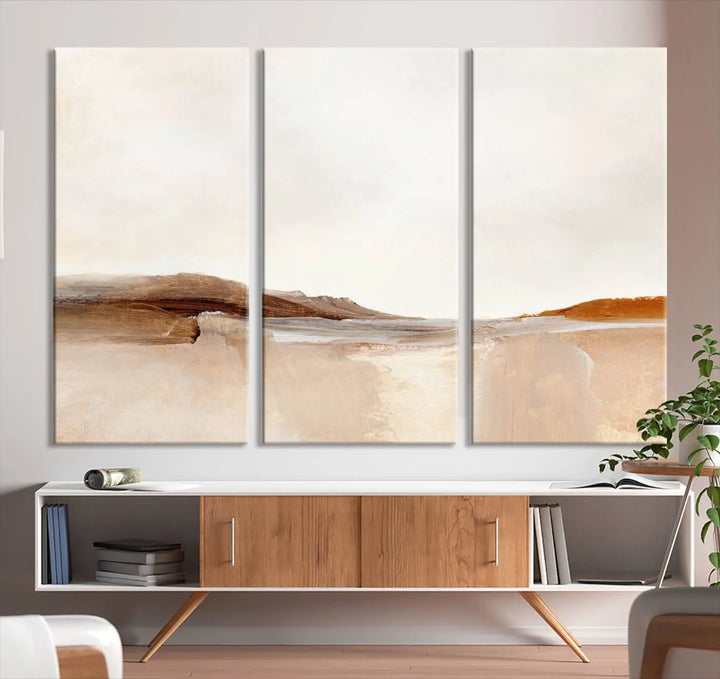 An Ocean Wave Abstract Artwork wall art canvas print, gallery wrapped with museum-quality polycotton and a UV-protective coating, hangs in a modern living room.