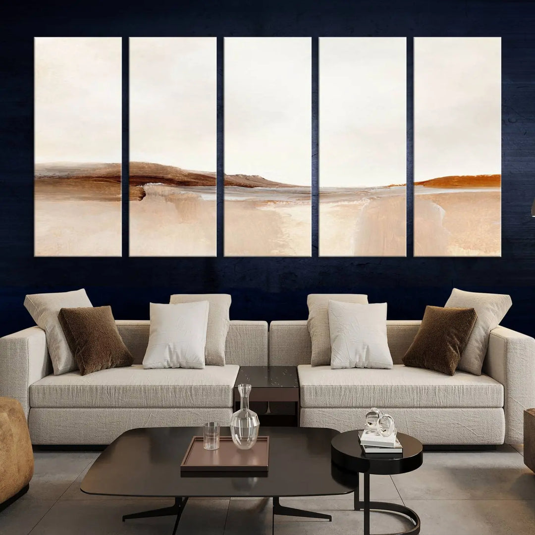 An Ocean Wave Abstract Artwork wall art canvas print, gallery wrapped with museum-quality polycotton and a UV-protective coating, hangs in a modern living room.