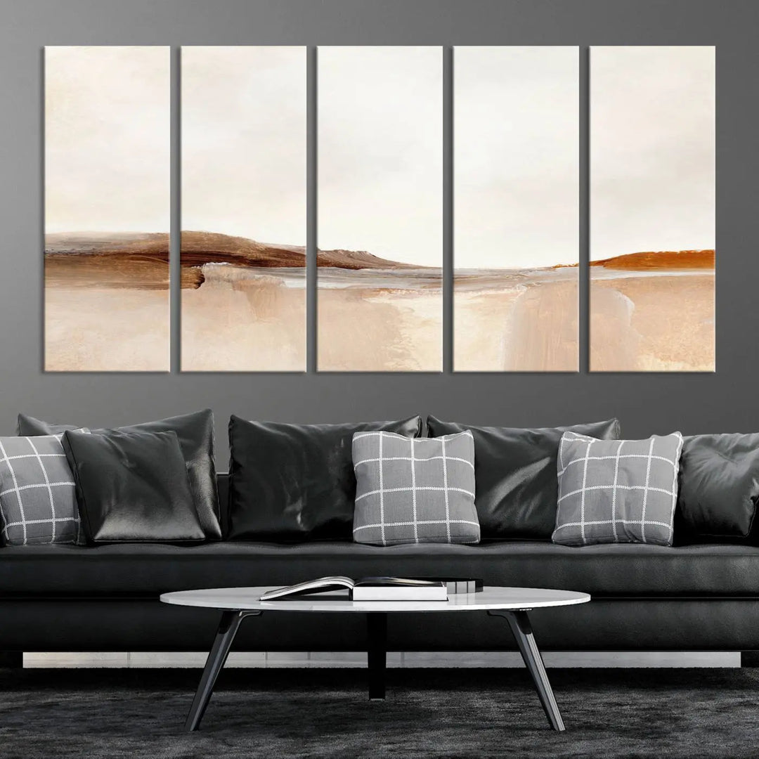 An Ocean Wave Abstract Artwork wall art canvas print, gallery wrapped with museum-quality polycotton and a UV-protective coating, hangs in a modern living room.