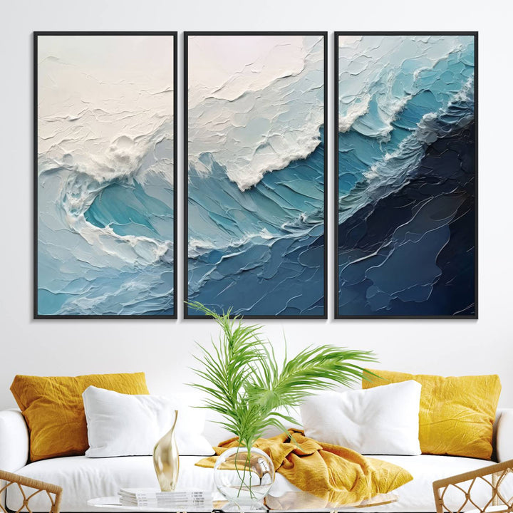 Ocean Wave Canvas Wall Art Print - Coastal Wall Decor for Living Room - Large Ocean Wave Wall Art Print for Beach and Coastal Home Decor