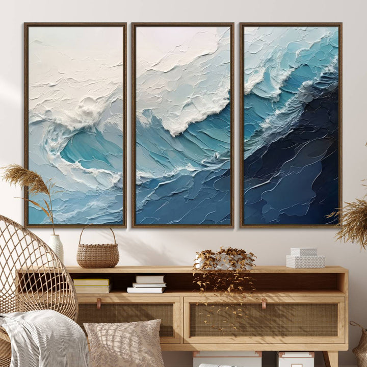 Ocean Wave Canvas Wall Art Print - Coastal Wall Decor for Living Room - Large Ocean Wave Wall Art Print for Beach and Coastal Home Decor