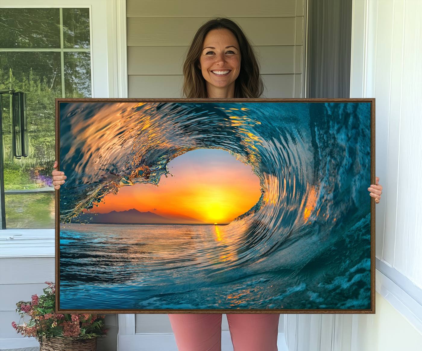 84279-MGV-CV-36X24-Ocean Wave Sunset Wall Art | Large Coastal Wave Canvas Print | 3-Panel Ocean Sunset Seascape for Beach Decor