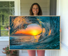 84279-MGV-CV-36X24-Ocean Wave Sunset Wall Art | Large Coastal Wave Canvas Print | 3-Panel Ocean Sunset Seascape for Beach Decor