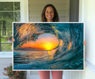 84279-MGV-CV-36X24-Ocean Wave Sunset Wall Art | Large Coastal Wave Canvas Print | 3-Panel Ocean Sunset Seascape for Beach Decor
