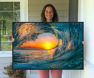 84279-MGV-CV-36X24-Ocean Wave Sunset Wall Art | Large Coastal Wave Canvas Print | 3-Panel Ocean Sunset Seascape for Beach Decor