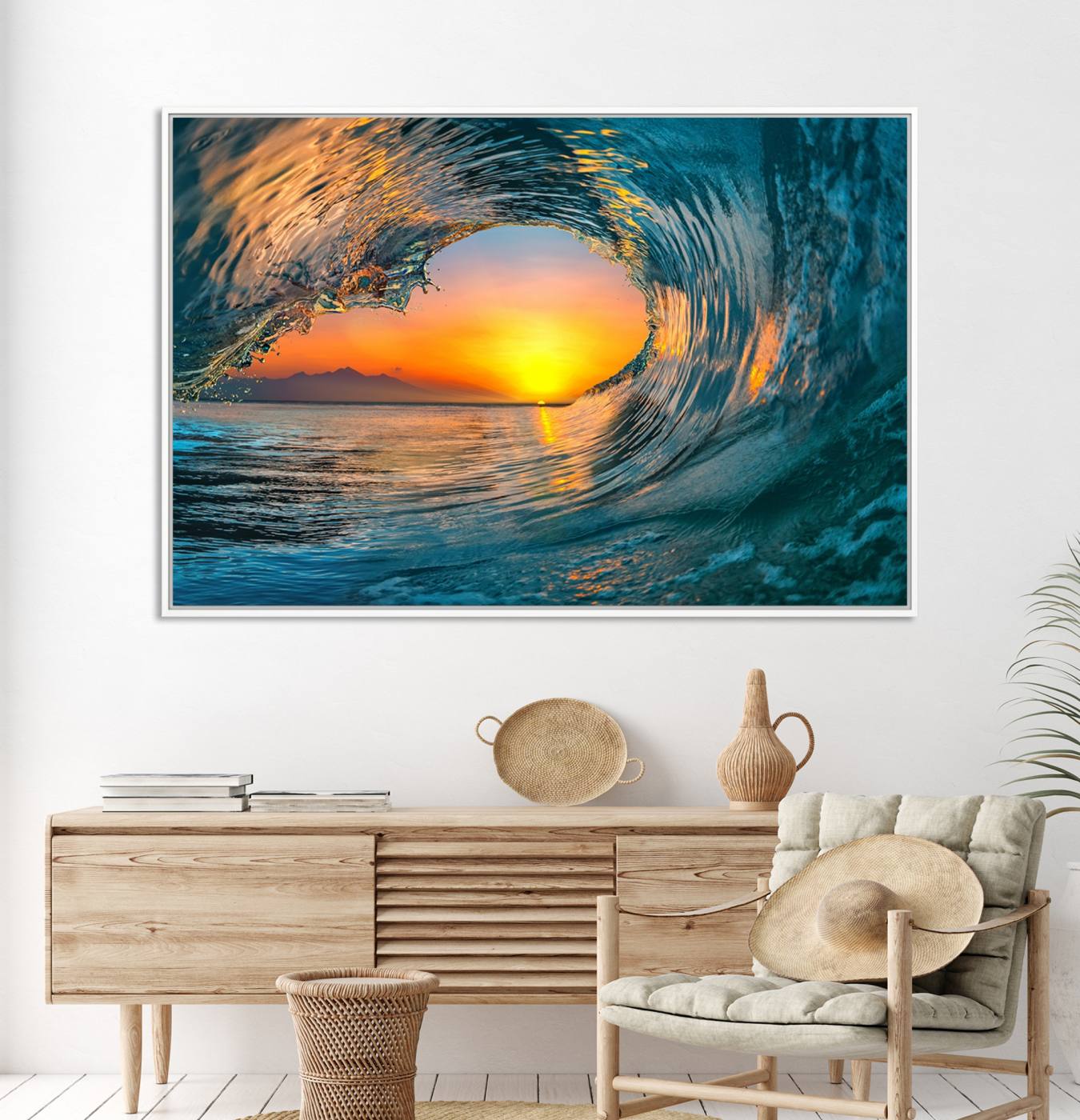 84279-MGV-CV-36X24-Ocean Wave Sunset Wall Art | Large Coastal Wave Canvas Print | 3-Panel Ocean Sunset Seascape for Beach Decor