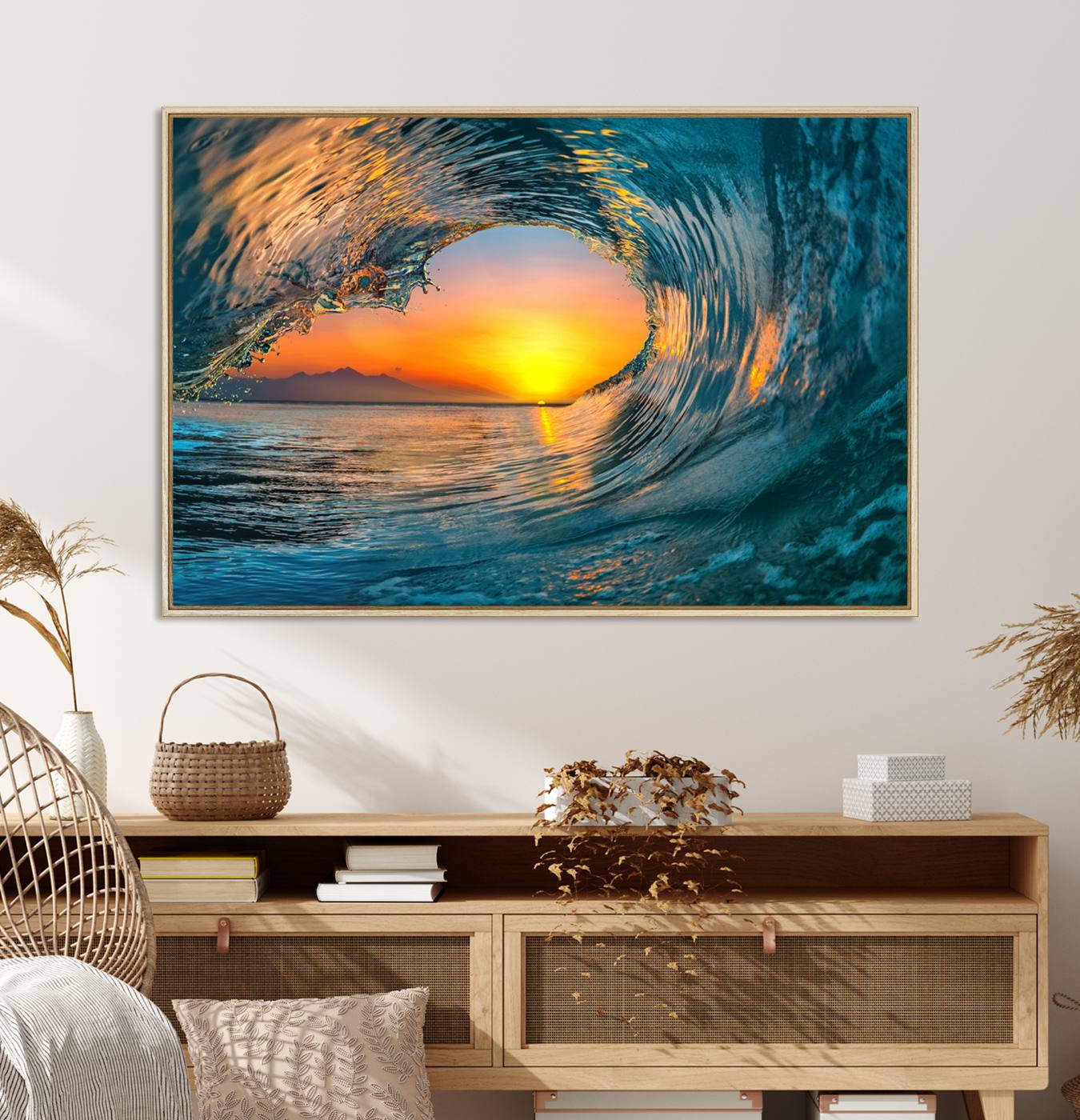 84279-MGV-CV-36X24-Ocean Wave Sunset Wall Art | Large Coastal Wave Canvas Print | 3-Panel Ocean Sunset Seascape for Beach Decor