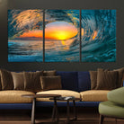 84279-MGV-CV-36X24-Ocean Wave Sunset Wall Art | Large Coastal Wave Canvas Print | 3-Panel Ocean Sunset Seascape for Beach Decor