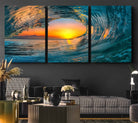 84279-MGV-CV-36X24-Ocean Wave Sunset Wall Art | Large Coastal Wave Canvas Print | 3-Panel Ocean Sunset Seascape for Beach Decor
