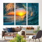 84279-MGV-CV-36X24-Ocean Wave Sunset Wall Art | Large Coastal Wave Canvas Print | 3-Panel Ocean Sunset Seascape for Beach Decor