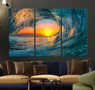 84279-MGV-CV-36X24-Ocean Wave Sunset Wall Art | Large Coastal Wave Canvas Print | 3-Panel Ocean Sunset Seascape for Beach Decor