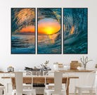 84279-MGV-CV-36X24-Ocean Wave Sunset Wall Art | Large Coastal Wave Canvas Print | 3-Panel Ocean Sunset Seascape for Beach Decor