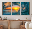 84279-MGV-CV-36X24-Ocean Wave Sunset Wall Art | Large Coastal Wave Canvas Print | 3-Panel Ocean Sunset Seascape for Beach Decor