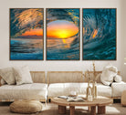 84279-MGV-CV-36X24-Ocean Wave Sunset Wall Art | Large Coastal Wave Canvas Print | 3-Panel Ocean Sunset Seascape for Beach Decor