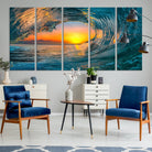 84279-MGV-CV-36X24-Ocean Wave Sunset Wall Art | Large Coastal Wave Canvas Print | 3-Panel Ocean Sunset Seascape for Beach Decor