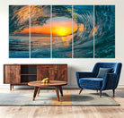 84279-MGV-CV-36X24-Ocean Wave Sunset Wall Art | Large Coastal Wave Canvas Print | 3-Panel Ocean Sunset Seascape for Beach Decor