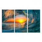 84279-MGV-CV-48X32-3P-Ocean Wave Sunset Wall Art | Large Coastal Wave Canvas Print | 3-Panel Ocean Sunset Seascape for Beach Decor